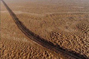 Vista aérea de la carretera del Tarim